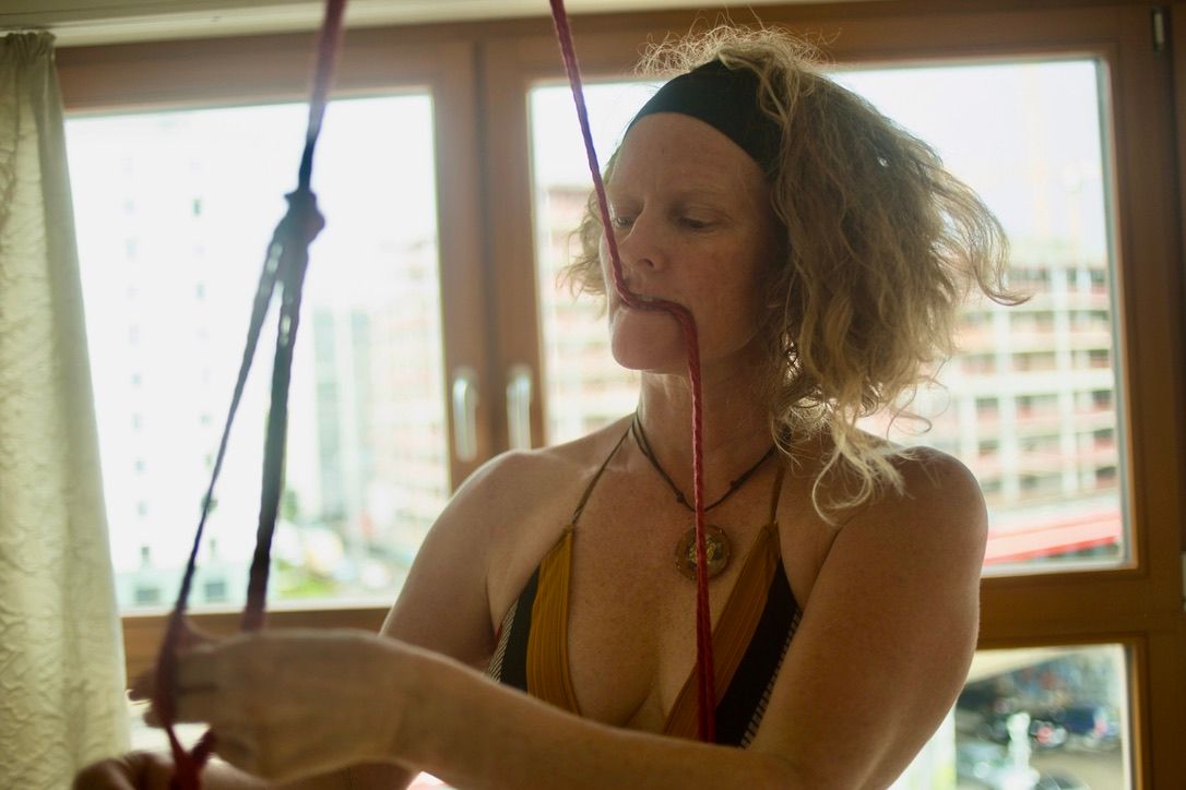 Heather in a meditative moment with rope